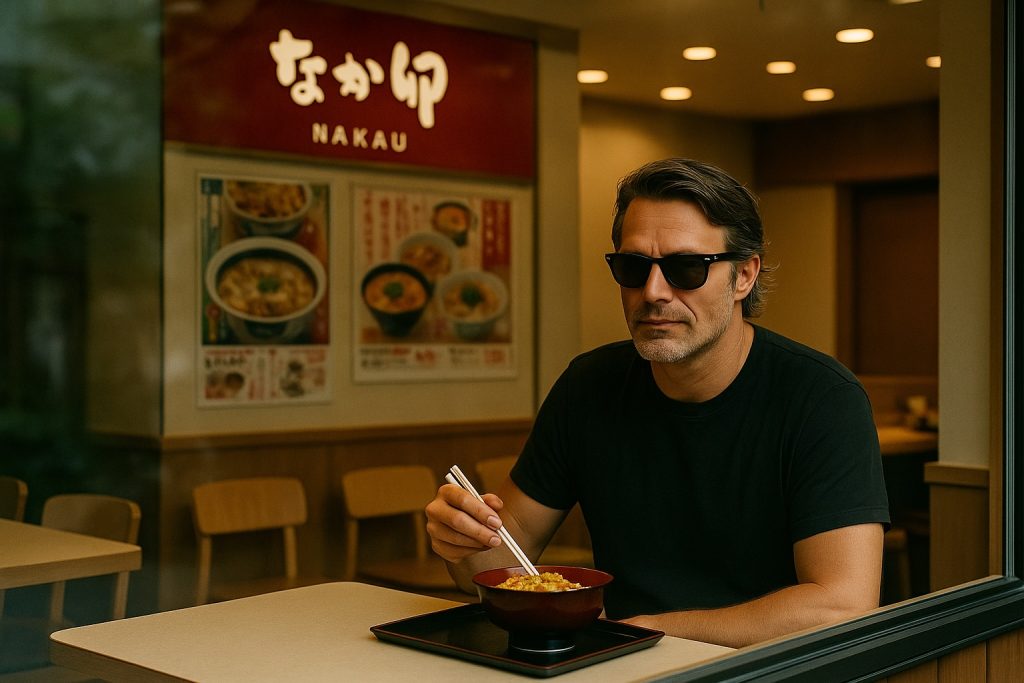Mads Mikkelsen eating Oyakodon in Nakau